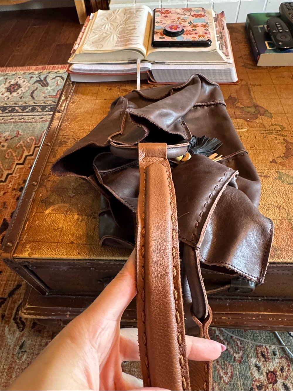 The Sak Dark Brown Shoulder Tote with Tan Handle and Tassel - Picture 3 of 6